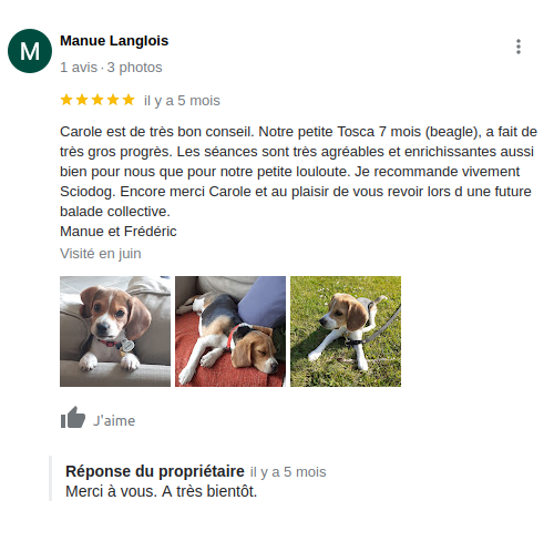 Avis positif 1 éducateur canin Cotentin